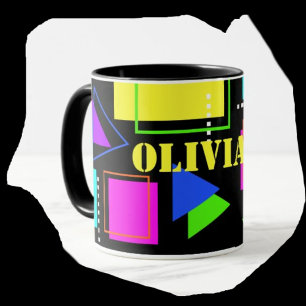 Caneca RETRO 80s FASHION NEON FLUORO BOLD GEOMETRIC IMPRE