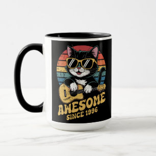 Caneca Retro Aniversário de 1996 Gato Amante Ukulele 30º