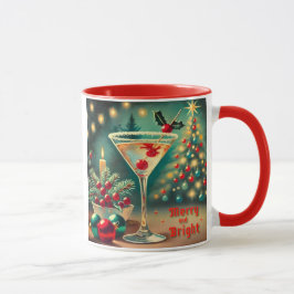 Caneca Retro Anos 50 Coquetel Martini de Natal Alegre e R