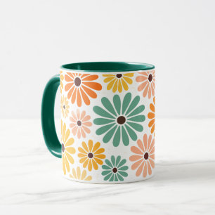 Caneca Retro Anos 70 Groovy Margarida Floral Verde Tom Du