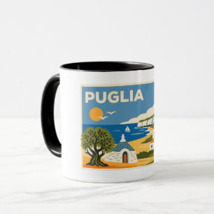 Caneca Retro Azul e Amarelo Puglia Costeira Trullo Viagem