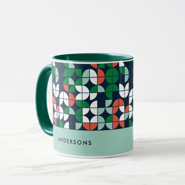 Caneca Retro azul-vermelho-azul geométrico Natal moderno (Frente Esquerda)