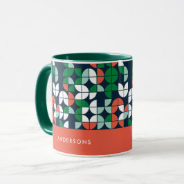 Caneca Retro azul-vermelho-azul geométrico Natal moderno