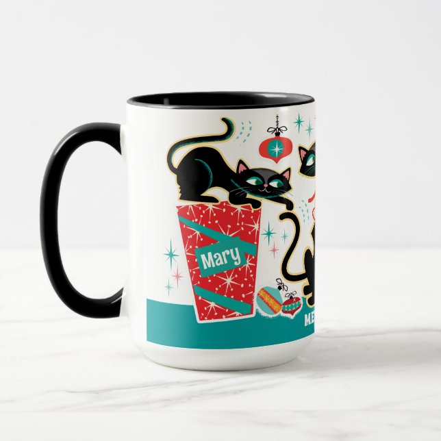 Caneca Retro Christmas Cats Mug Customizable (Esquerda)
