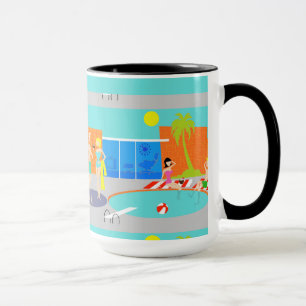 Caneca retro da campainha da festa na piscina