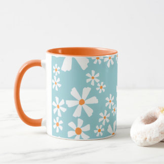 Caneca Retro Daisy Floral Pattern Coffee Mug Teal 