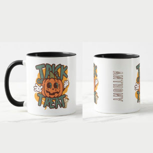 Caneca Retrô de abóbora-trabalho de arte do monograma