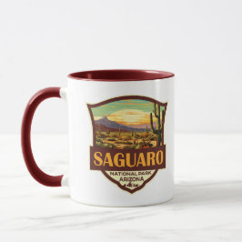 Caneca Retro de Ilustração do Parque Nacional do Saguaro