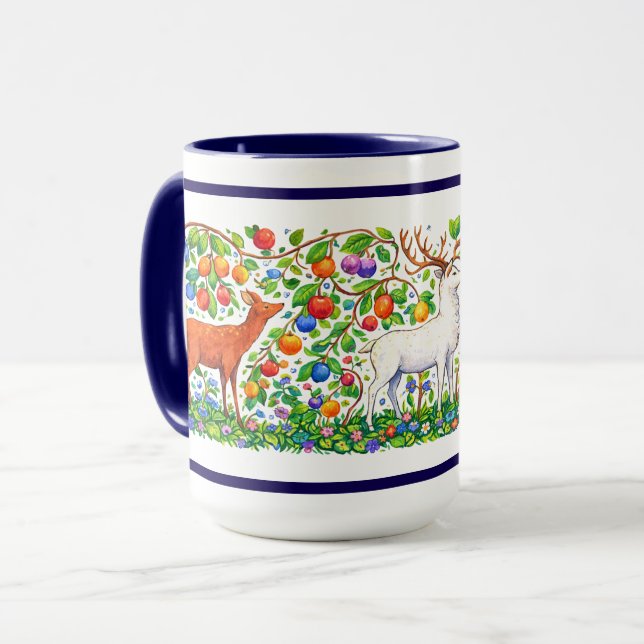 Caneca Retro Deer In Fruit Tree Forest Frieze (Frente Esquerda)