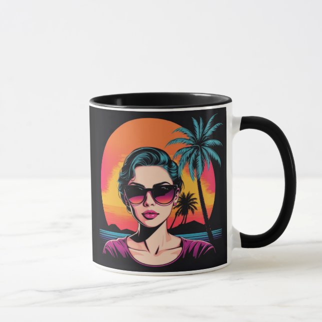 Caneca Retro Design Schönheit mit Sonnenbrille  (Direita)