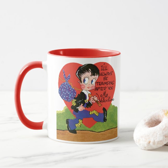 Caneca Retro Dia dos Namorados, Coração de Menino Vagabun (Com Donut)