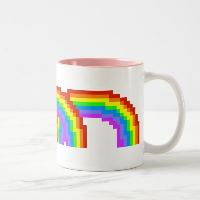 Caneca retro do arco-íris da arte do pixel (Direita)