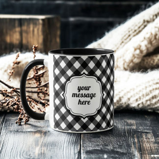 Caneca Retro Elegant Personalized Black and White Gingham