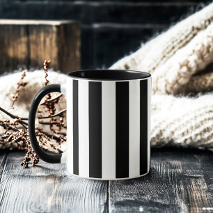 Caneca Retro Elegante Faixa Preta e Branca