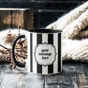 Caneca Retro Elegante Personalizado Listra Preta e Branca