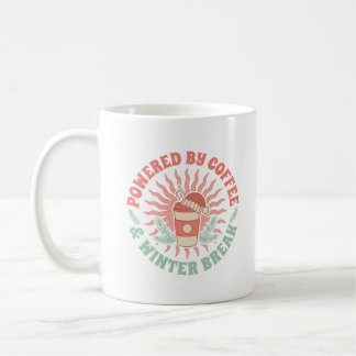 Caneca Retro 'Energizado por Café e Férias de Inve