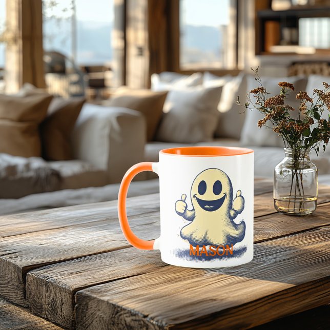 Caneca Retro Fantasma Halloween – Vibrações Assust (Criador carregado)