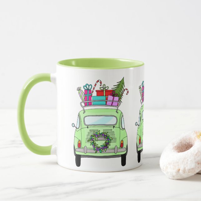 Caneca Retro Fiat 500 com presentes de Natal (Com Donut)