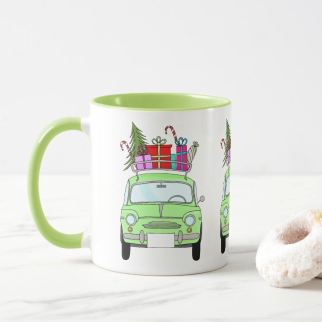 Caneca Retro Fiat 500 com presentes de Natal (Com Donut)