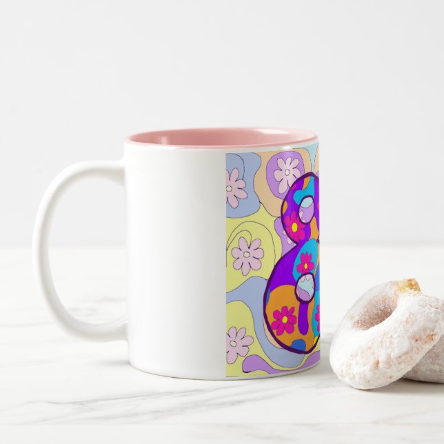 caneca retro florido do aniversário do aniversário (Com Donut)