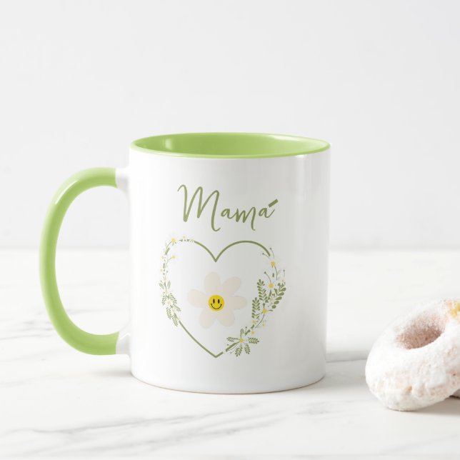 Caneca Retro Flower Heart Happy Face, Mãe Espanhola, Mãe (Com Donut)