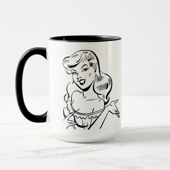 Caneca Retro Garota de Quadrinhos Pin-Up dos Anos  (Esquerda)