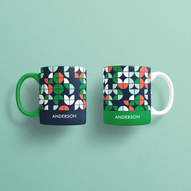 Caneca Retro geométrico azul verde verde-azul moderno app (Criador carregado)