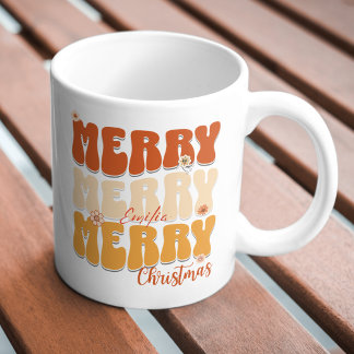 Caneca Retro Groovy Groovy Felry Christmas Boho Name