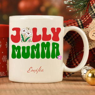 Caneca Retro Groovy Jolly Mumma Nome Personalizado Natal