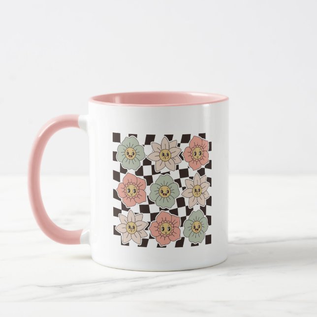 Caneca Retro Groovy Smiley Flor Carrada Estética (Esquerda)