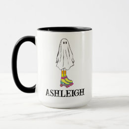Caneca Retro Halloween Fofinho Verão Ghost Nome Personali