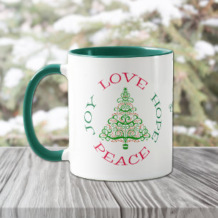 Caneca Retro Love Hope Joy Peace Holiday Coffee Mug
