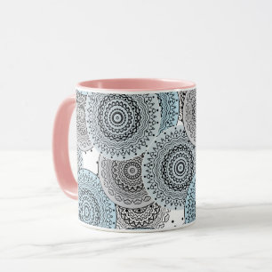 Caneca Retro, padrão retrô, azul e cinza, elegante