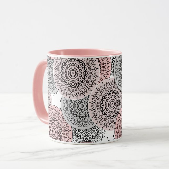 Caneca Retro, padrão retrô, azul e rosa, elegante (Frente Esquerda)