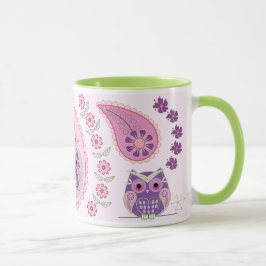 Caneca Retro paisley, flores. corujas e borboletas