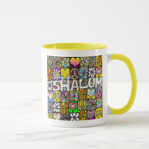 Caneca Retro Psicodélico Shalom LOVE dos Anos 60
