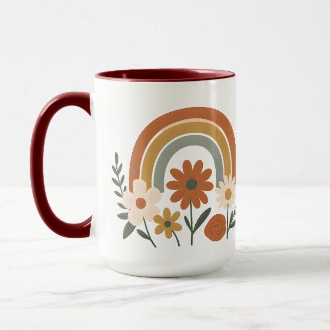 Caneca Retro Rainbow Floral Ceramic Mug (Esquerda)