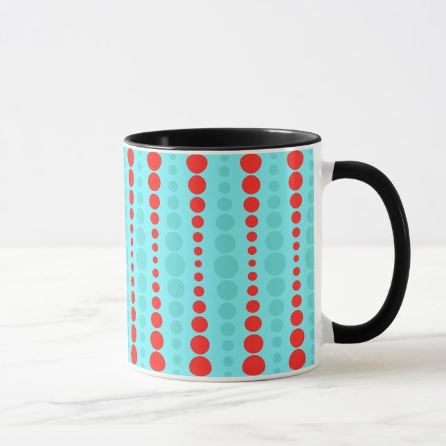 Caneca Retro Red and Turquoise Dots Ringer Mug (Direita)