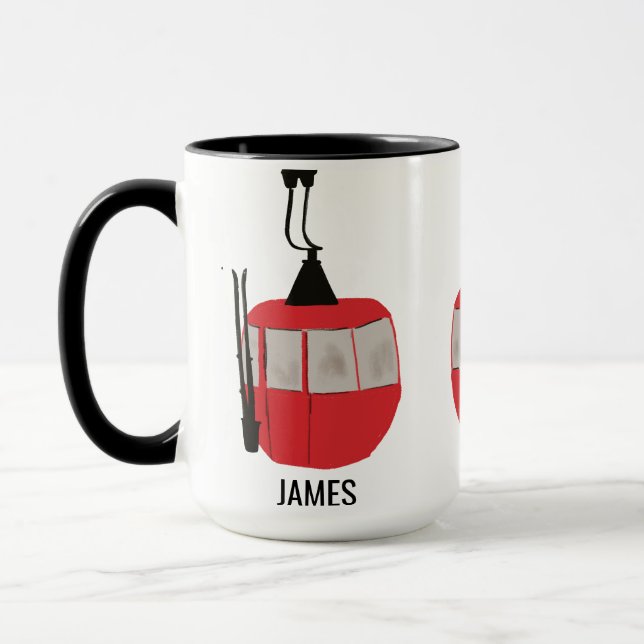 Caneca Retro Red Ski Gondola Lift Personalizado (Esquerda)