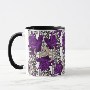 Caneca Retro, rosas roxas