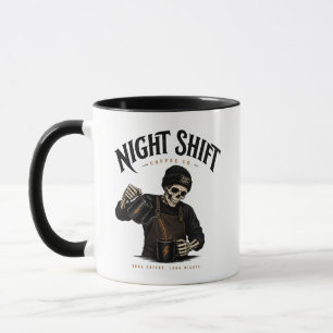 Caneca Retro Skeleton Barista Turno da Noite Coffee Co