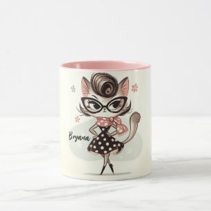 Caneca Retro Vintage Feminino Gatinho Com Óculos De Gato