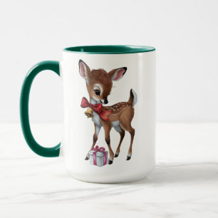 Caneca Retro Vintage Reindeer Pink Christmas Baby Deer