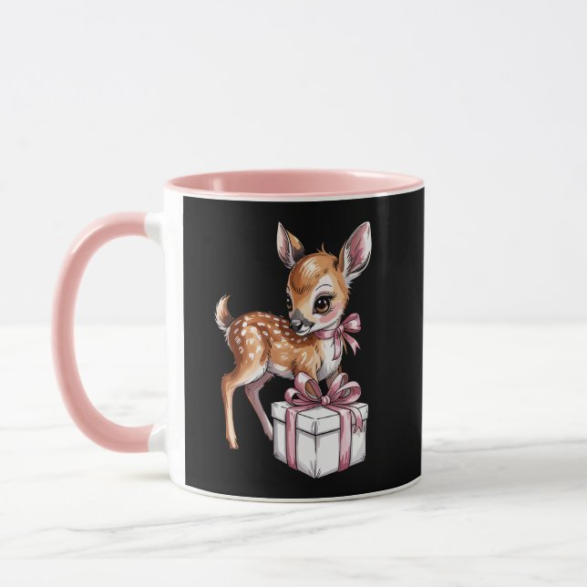 Caneca Retro Vintage Reindeer Pink Christmas Baby Deer (Esquerda)