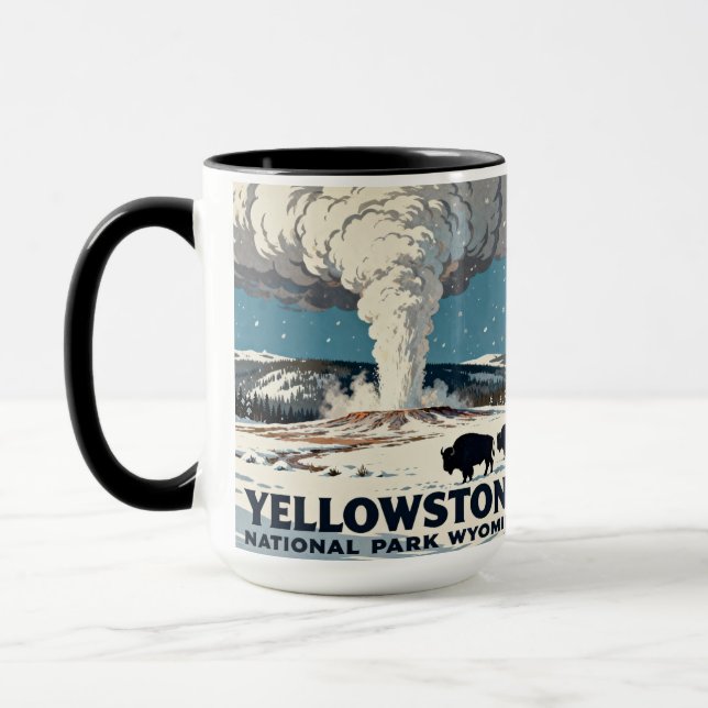 Caneca Retro Yellowstone National Park Bison Gift (Esquerda)