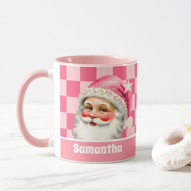 Caneca Retron Rosa Papai Noel Rosa Tartan Xadrez Rosa Nat (Com Donut)