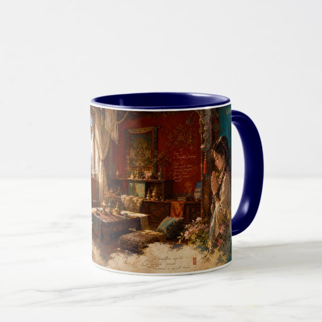 Caneca rezar pela auspiciosidade. (Frente Esquerda)