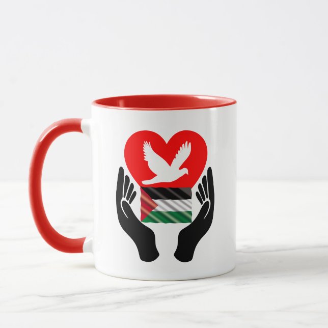 Caneca Rezar pela Paz na Palestina | Coração da Dove da P (Esquerda)