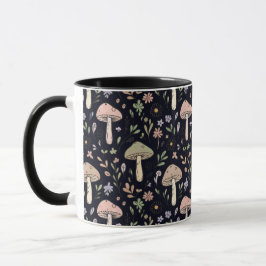 Caneca Rich Black Dark Academia Fungi Seamless Pattern