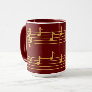 CANECA RICH RED DOURADO MUSICAL PAIS NOTES TREBLE BASS CL